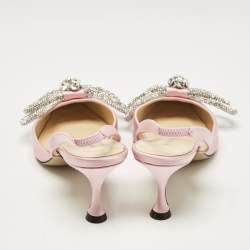 Mach & Mach Pink Satin Crystal Embellished Double Bow Ankle Wrap Pumps Size 36