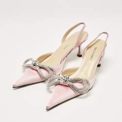 Mach & Mach Pink Satin Crystal Embellished Double Bow Ankle Wrap Pumps Size 36