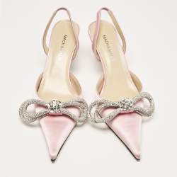 Mach & Mach Pink Satin Crystal Embellished Double Bow Ankle Wrap Pumps Size 36