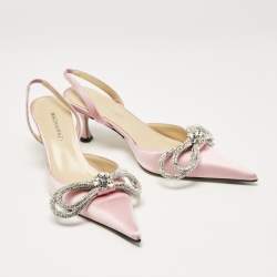 Mach & Mach Pink Satin Crystal Embellished Double Bow Ankle Wrap Pumps Size 36