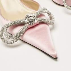 Mach & Mach Pink Satin Crystal Embellished Double Bow Ankle Wrap Pumps Size 36