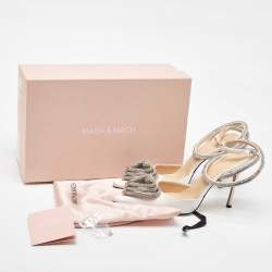 Mach & Mach White Satin Crystal Embellished Triple Heart Ankle Wrap Pumps Size 39