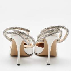 Mach & Mach White Satin Crystal Embellished Triple Heart Ankle Wrap Pumps Size 39