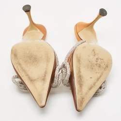 Pre Owned Mach & Mach Brown PVC Crystal Embellished Double Bow Mules Size 39