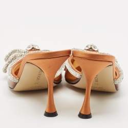 Pre Owned Mach & Mach Brown PVC Crystal Embellished Double Bow Mules Size 39