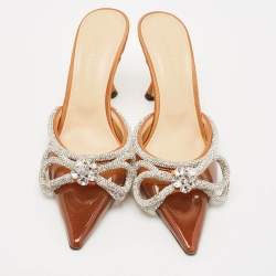 Pre Owned Mach & Mach Brown PVC Crystal Embellished Double Bow Mules Size 39