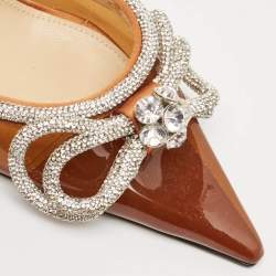 Pre Owned Mach & Mach Brown PVC Crystal Embellished Double Bow Mules Size 39