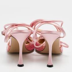 Mach & Mach Cream/Pink Satin Crystal Embellished Heart Pumps Size 39