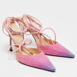 Mach & Mach Cream/Pink Satin Crystal Embellished Heart Pumps Size 39
