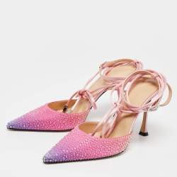 Mach & Mach Cream/Pink Satin Crystal Embellished Heart Pumps Size 39