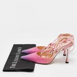 Mach & Mach Cream/Pink Satin Crystal Embellished Heart Pumps Size 39