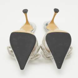 Pre Owned Mach & Mach Transparent PVC Crystal Embellished Double Bow Mules Size 38