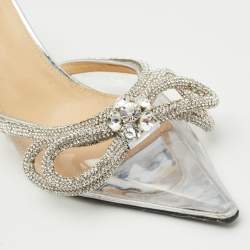 Pre Owned Mach & Mach Transparent PVC Crystal Embellished Double Bow Mules Size 38