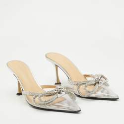 Pre Owned Mach & Mach Transparent PVC Crystal Embellished Double Bow Mules Size 38