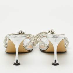 Pre Owned Mach & Mach Transparent PVC Crystal Embellished Double Bow Mules Size 38