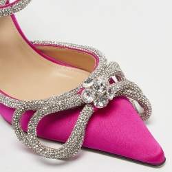 Pre Owned Mach & Mach Pink Satin Crystal Embellished Double Bow Pumps Size 37