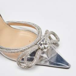 Mach & Mach Transparent/Silver PVC Crystal Embellished Double Bow Ankle Wrap Pumps Size 40.5