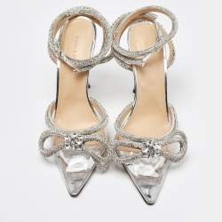 Mach & Mach Transparent/Silver PVC Crystal Embellished Double Bow Ankle Wrap Pumps Size 40.5
