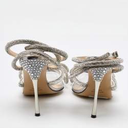 Mach & Mach Transparent/Silver PVC Crystal Embellished Double Bow Ankle Wrap Pumps Size 40.5