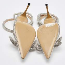 Mach & Mach Transparent/Silver PVC Crystal Embellished Double Bow Ankle Wrap Pumps Size 40.5