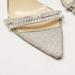 Mach & Mach Silver Leather Crystal Embellished Ankle Strap Sandals Size 36