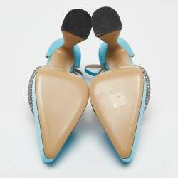 Mach & Mach Blue Satin Double Bow Crystal Embellished Platform Pumps Size 38
