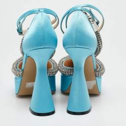 Mach & Mach Blue Satin Double Bow Crystal Embellished Platform Pumps Size 38