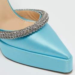 Mach & Mach Blue Satin Double Bow Crystal Embellished Platform Pumps Size 38