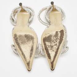 Pre Owned Mach & Mach Silver PVC Crystal Embellished Double Bow Pumps Size 37