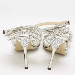 Pre Owned Mach & Mach Silver PVC Crystal Embellished Double Bow Pumps Size 37