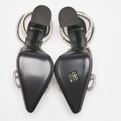 مملوكة مسبقًا Mach & Mach Black Satin Crystal Embellished Double Bow Platform Pumps Size 37.5