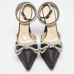 مملوكة مسبقًا Mach & Mach Black Satin Crystal Embellished Double Bow Platform Pumps Size 37.5