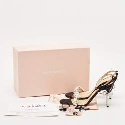 Mach & Mach Black Satin and PVC Pearl Bow Ankle Strap Sandals Size 39