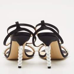 Mach & Mach Black Satin and PVC Pearl Bow Ankle Strap Sandals Size 39