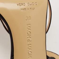 Mach & Mach Black Satin and PVC Pearl Bow Ankle Strap Sandals Size 39
