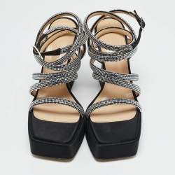 Mach & Mach Black Satin Sydney Platform Sandals Size 40