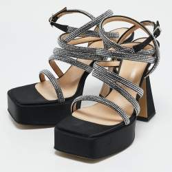 Mach & Mach Black Satin Sydney Platform Sandals Size 40