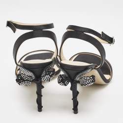 Mach & Mach Black Satin Wonder Tulip Sandals Size 38.5