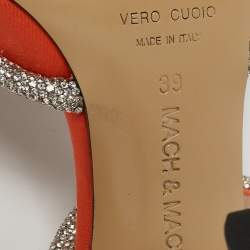 Pre Owned Mach & Mach Orange Satin Double Bow Crystal Embellished Ankle Strap Pumps Size 39