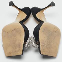 مملوكة مسبقًا Mach & Mach Black Satin Double Bow Crystal Embellished Slip Sandals Size 38