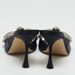 مملوكة مسبقًا Mach & Mach Black Satin Double Bow Crystal Embellished Slip Sandals Size 38