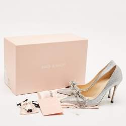 مملوكة مسبقًا Mach & Mach Silver Glitter Crystal Double Bow Pumps Size 37.5