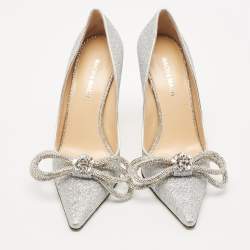مملوكة مسبقًا Mach & Mach Silver Glitter Crystal Double Bow Pumps Size 37.5