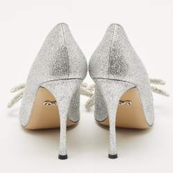 مملوكة مسبقًا Mach & Mach Silver Glitter Crystal Double Bow Pumps Size 37.5