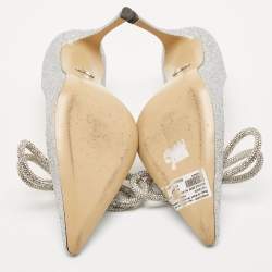 مملوكة مسبقًا Mach & Mach Silver Glitter Crystal Double Bow Pumps Size 37.5