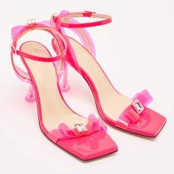 Mach & Mach Neon Pink PVC and Patent Leather French Bow Sandals Size 38