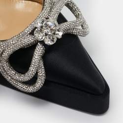 Mach & Mach Black Satin Double Bow Crystal Embellished Platform Pumps Size 39