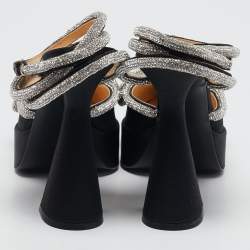 Mach & Mach Black Satin Double Bow Crystal Embellished Platform Pumps Size 39