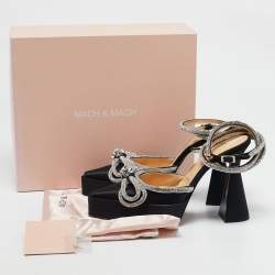 Mach & Mach Black Satin Double Bow Crystal Embellished Platform Pumps Size 39