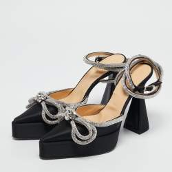 Mach & Mach Black Satin Double Bow Crystal Embellished Platform Pumps Size 39